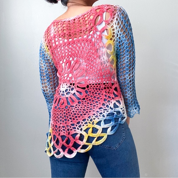 Boston Proper Crochet Knit Tie Dye Asymmetric Top - Picture 4 of 11